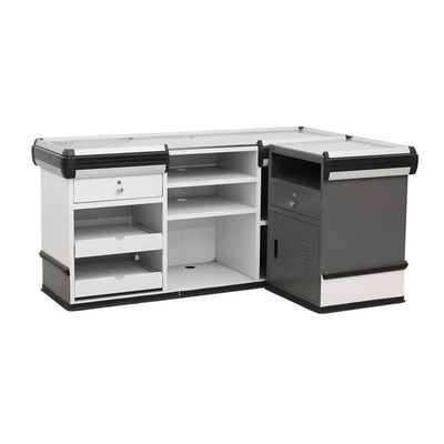 カスタマイズされた耐久性 キャッシュカウンターテーブル / スーパーマーケット コンベヤーベルト付きの鋼のチェックアウトカウンター