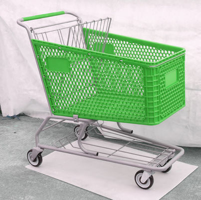 200Lプラスチック トロリー バスケット4の車輪OEMの緑の買物車